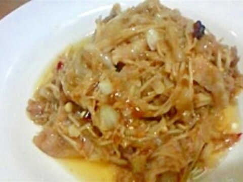 豚肉とエノキの牡蠣油炒め・ピリカラトロミ